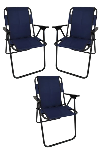 Bofigo 60x80 Beyaz Katlanır Masa + 3 Adet Katlanır Sandalye Kamp Seti Bahçe Takımı Lacivert - 2