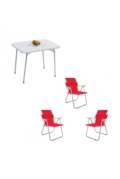 Mocca Style 60x80 Katlanır Masa + 3 Adet Kırmızı Kamp Sandalyesi Katlanır Sandalye ürün görseli