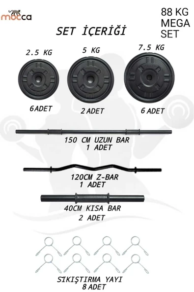 Dambılcım Mocca Style 88 Kg Z-barlı Megaset Halter Seti Ve Dambıl Seti ,ağırlık Seti, Fitnes - 3