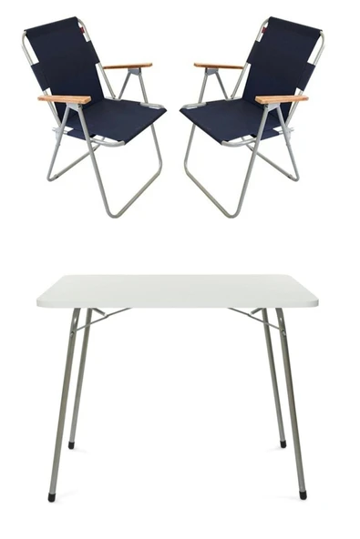 Bofigo 60x80 Katlanır Masa + 2 Adet Katlanır Sandalye Kamp Seti Bahçe Balkon Takımı Lacivert ürün görseli