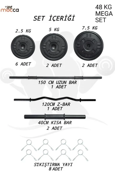 Mocca Style 48 Kg Z-barlı Megaset Halter Seti Ve Dambıl Seti ,ağırlık Seti , Fitness Seti - 2