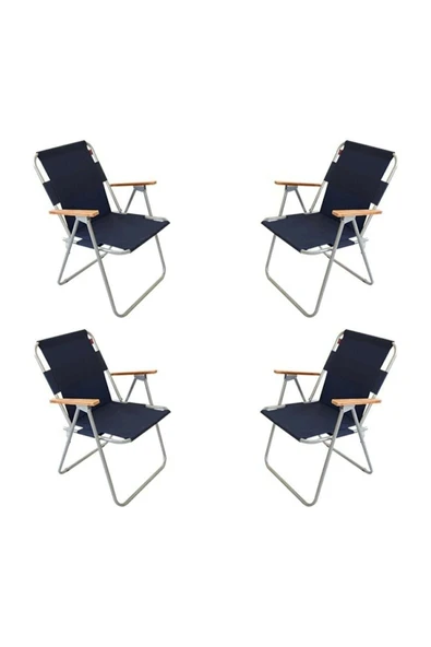 Bofigo 60x80 Çam Katlanır Masa + 4 Adet Katlanır Sandalye Kamp Seti Bahçe Balkon Takımı Lacivert - Resim 3