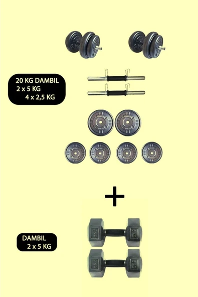 Mocca Style 20 Kg +(2 X 5 Kg) Dambıl Seti Ağırlık Ve Vücut Geliştirme Aleti 30 Kg