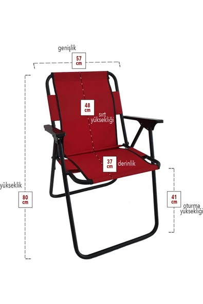Mocca Style Neone Kırmızı Katlanır Plastik Kollu Kamp Piknik Sandalyesi Kksakk - Resim 3