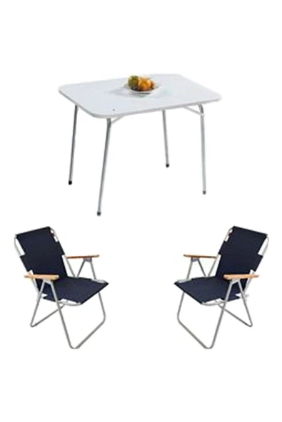 Mocca Style 60x80 Katlanır Masa + 2 Adet Lacivert Mavi Kamp Sandalyesi Katlanır Sandalye ürün görseli 1