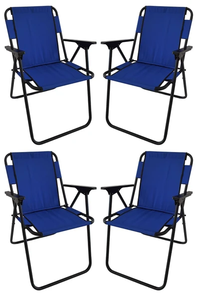 Bofigo 60x80 Çam Desenli Katlanır Masa + 4 Adet Katlanır Sandalye Kamp Seti Bahçe Takımı Mavi - Resim 2