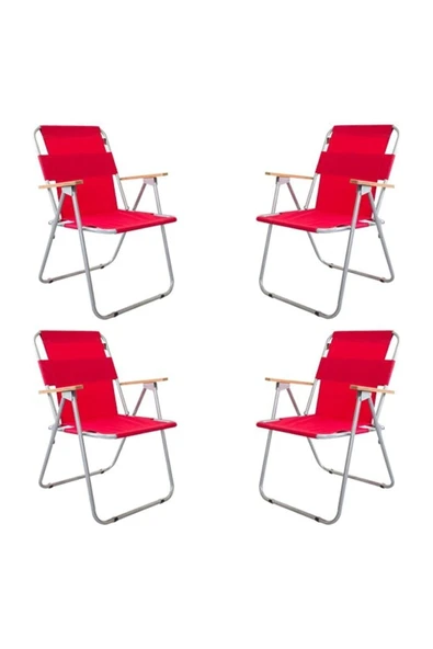 Bofigo 4 Adet Katlanır Kamp Sandalyesi Kırmızı ürün görseli