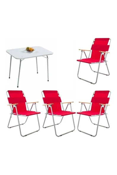 Mocca Style 60x80 Katlanır Masa + 4 Adet Kırmızı Kamp Sandalyesi Katlanır Sandalye ürün görseli