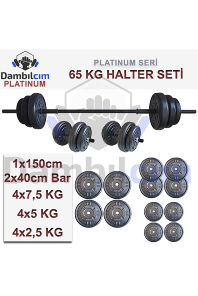 Dambılcım Platinum 65 KG Halter Seti 65 KG Dambıl Seti Ağırlık Seti Vücut Geliştirme Aleti - 2