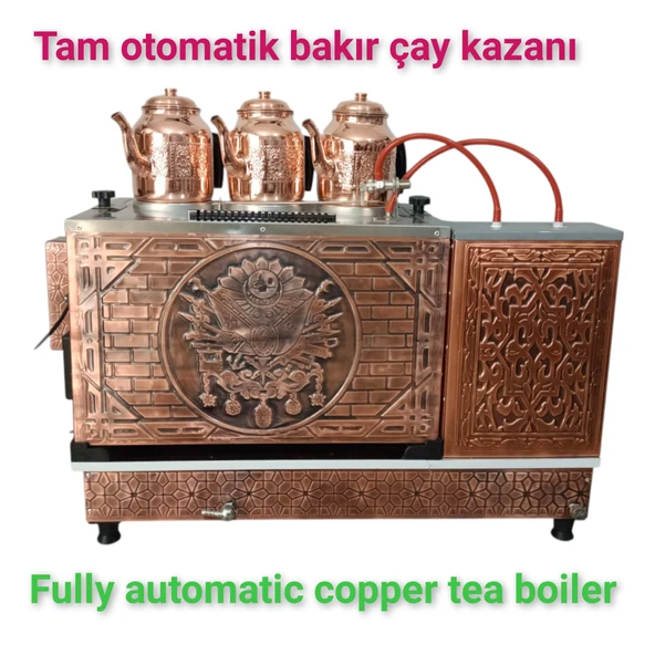 3 gözlü Bakır Tam Otomatik Çay Kazanı Elektrik + doğalgazlı Ce Belgeli ve  Gazmer açılış onaylı Tam Dijital çakmaklı Prizma Alt Tabanlı Tam otomatik çay kazanı. - 7