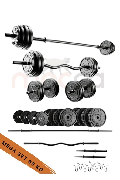 Dambılcım Mocca Style 68 Kg Z-barlı Megaset Halter Seti Ve Dambıl Seti,uzun Bar 150 Cm Ağırlık Seti