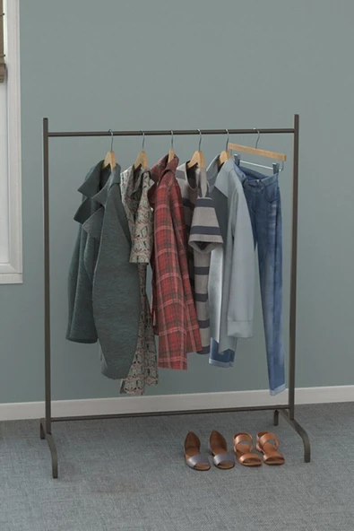 Mocca Style Komple Metal Konfeksiyon Askısı Ayaklı Askılık Elbise Askılığı Askı Siyah-