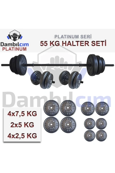 Dambılcım Platinum 55 kg Halter Seti 55 kg Dambıl Seti Ağırlık Seti Vücut Geliştirme Aleti - 2