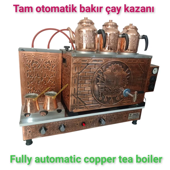 3 gözlü Bakır Tam Otomatik Çay Kazanı Elektrik + doğalgazlı Ce Belgeli ve  Gazmer açılış onaylı Tam Dijital çakmaklı Prizma Alt Tabanlı Tam otomatik çay kazanı. - 4