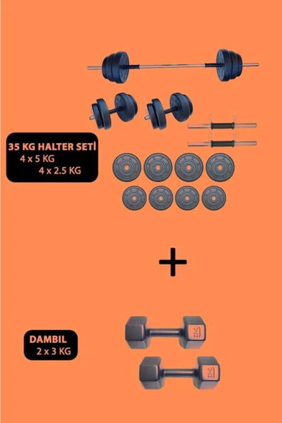 Mocca Style 35 Kg Halter Seti + ( 2 X 3kg) Toplam Ağırlık 41 Kg  Dambıl Seti - 2