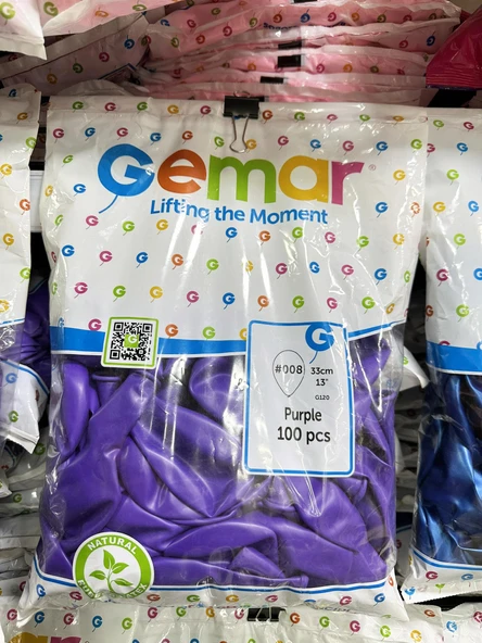 Gemar Parti Doğum Günü Organizasyon Balon - 33 Cm. - Mor - 100 Adet ürün görseli 1