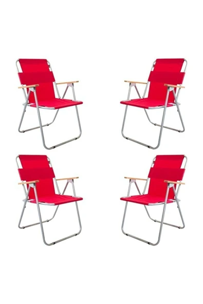 Bofigo Katlanır Masa ve 4 Adet Katlanır Sandalye Kamp Seti Kırmızı - Resim 3