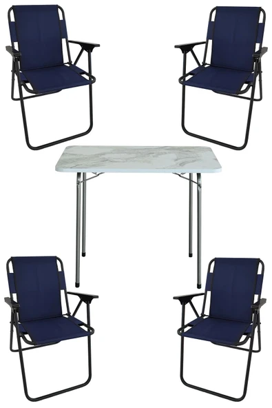 Bofigo 60x80 Çam Desenli Katlanır Masa + 4 Adet Katlanır Sandalye Kamp Seti Bahçe Takımı Lacivert ürün görseli