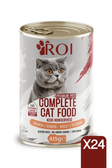 Roi Yüksek Proteinli Somonlu Yetişkin Kedi Konservesi 415 Gr.X 24 Adet