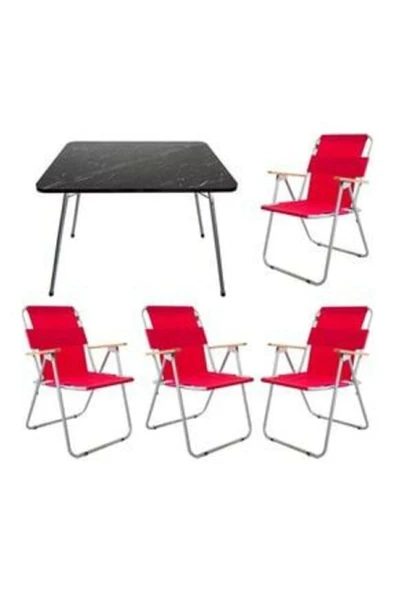 Mocca Style 60x80 Katlanır Masa + 4 Adet Kırmızı Kamp Sandalyesi Katlanır Sandalye - 1