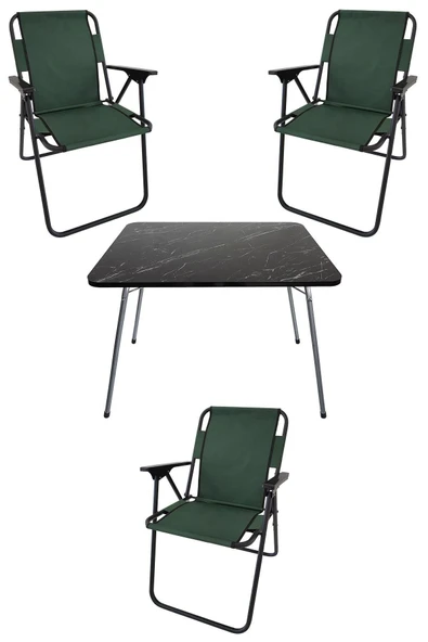 Bofigo 60x80 Granit Desenli Katlanır Masa + 3 Adet Katlanır Sandalye Kamp Seti Bahçe Takımı Yeşil ürün görseli