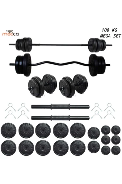 Dambılcım Mocca style 108 Kg Z-Barlı MEGASET Halter Seti Ve Dambıl Seti ,Ağırlık Seti,