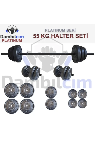 Dambılcım Platinum 55 kg Halter Seti 55 kg Dambıl Seti Ağırlık Seti Vücut Geliştirme Aleti
