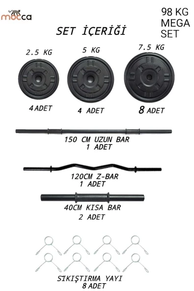 Mocca Style 98 Kg Z-Barlı MEGASET Halter Seti Ve Dambıl Seti ,Ağırlık Seti, Fitnes (PLAKA AĞIRLIĞI 90 Kg) - 2