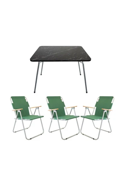 Bofigo Granit Desenli Katlanır Masa Ve 3 Adet Katlanır Sandalye Kamp Seti Bahçe Balkon Takımı Yeşil ürün görseli 1