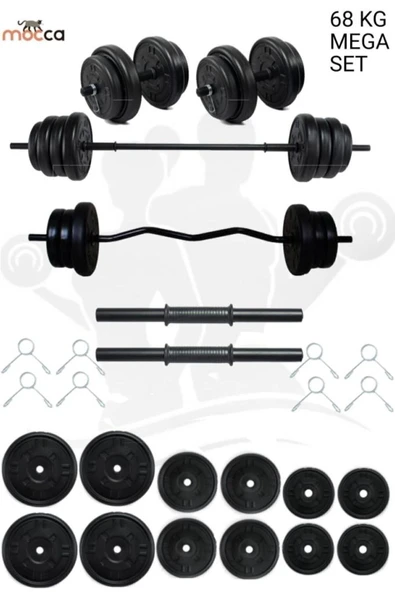 Mocca Style 68 Kg Z-barlı Megaset Halter Seti Ve Dambıl Seti, Uzun Bar 150 Cm Ağırlık Seti ,fitness Seti