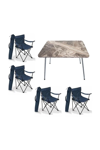 Mocca Style 60cm X 80cm Katlanır Masa + 4 Adet Kamp Sandalyesi Mavi-lacivert ürün görseli