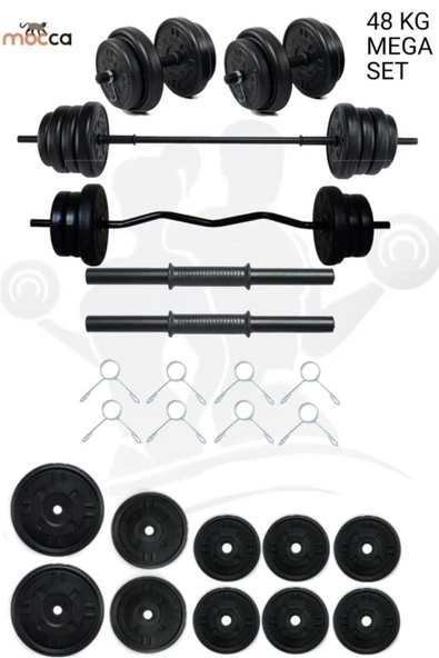 Mocca Style 48 Kg Z-barlı Megaset Halter Seti Ve Dambıl Seti ,ağırlık Seti , Fitness Seti - 1