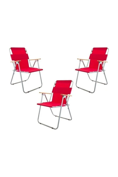 Bofigo 60x80 Çam Katlanır Masa + 3 Adet Katlanır Sandalye Kamp Seti Bahçe Balkon Takımı Kırmızı - Resim 3