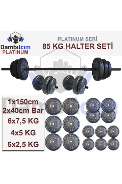 Dambılcım Platinum 85 KG Halter Seti 85 KG Dambıl Seti Ağırlık Seti Vücut Geliştirme Aleti - 3