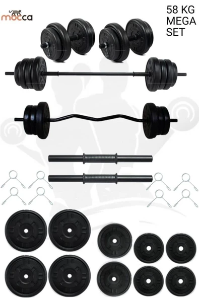 Mocca Style 58 Kg Z-barlı Megaset Halter Seti Ve Dambıl Seti Ağırlık Fitness Seti