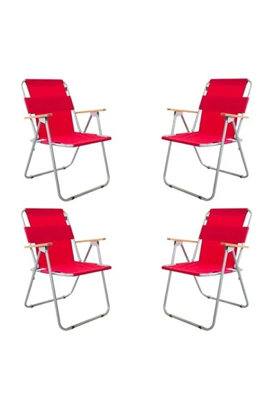 Bofigo 60x80 Çam Katlanır Masa + 4 Adet Katlanır Sandalye Kamp Seti Bahçe Balkon Takımı Kırmızı - Resim 3