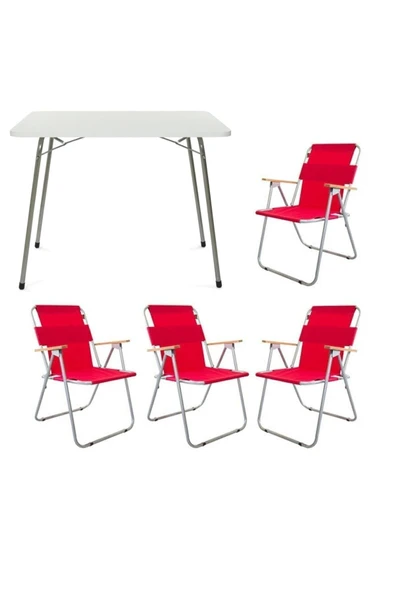 Bofigo Katlanır Masa ve 4 Adet Katlanır Sandalye Kamp Seti Kırmızı ürün görseli