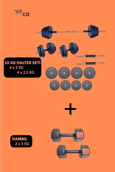Mocca Style 35 Kg Halter Seti + ( 2 X 3kg) Toplam Ağırlık 41 Kg  Dambıl Seti