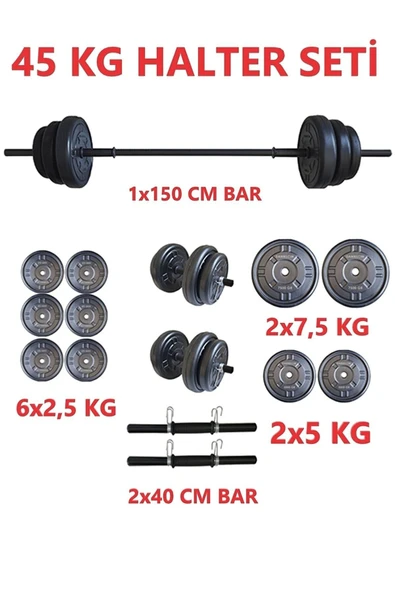 Mocca Style 45 Kg Ağırlık Seti 45 Kg Vücut Geliştirme Aleti Halter Seti - 2