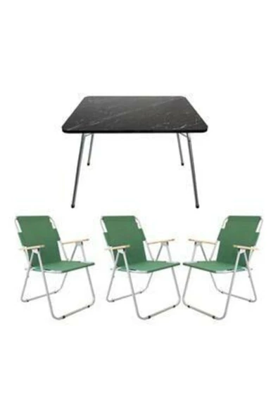 Mocca Style 60x80 Katlanır Masa + 3 Adet Yeşil Kamp Sandalyesi Katlanır Sandalye ürün görseli 1