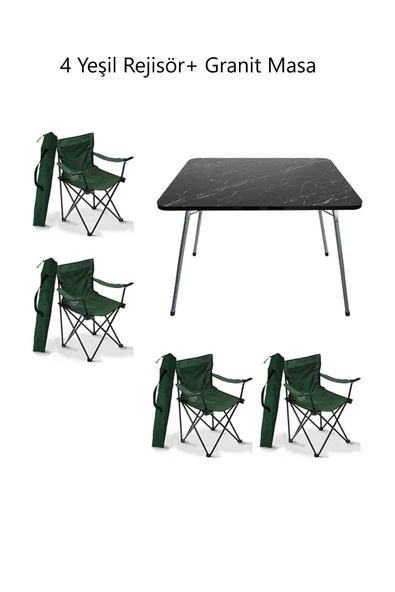 Mocca Style 60x80 Katlanır Masa+4 Adet Yeşil Rejisör Kamp Sandalyesi Katlanır, Sandalye Piknik Plaj Sandalye - 2