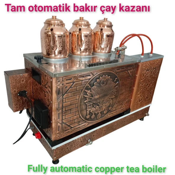 3 gözlü Bakır Tam Otomatik Çay Kazanı Elektrik + doğalgazlı Ce Belgeli ve  Gazmer açılış onaylı Tam Dijital çakmaklı Prizma Alt Tabanlı Tam otomatik çay kazanı. - 8