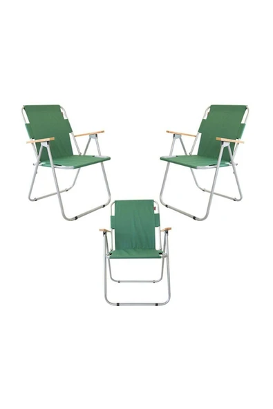 Mocca Style Kamp Sandalyesi Katlanır Ahşap Kollu Kamp Piknik Sandalyesi 3 Lü ürün görseli