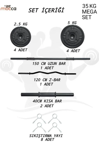 Mocca Style 38 Kg Z-barlı Megaset Halter Seti Ve Dambıl Seti Ağırlık Fitness Seti - 2