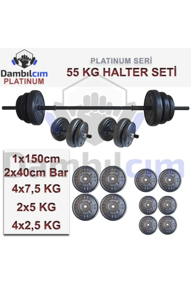 Dambılcım Platinum 55 kg Halter Seti 55 kg Dambıl Seti Ağırlık Seti Vücut Geliştirme Aleti - 3