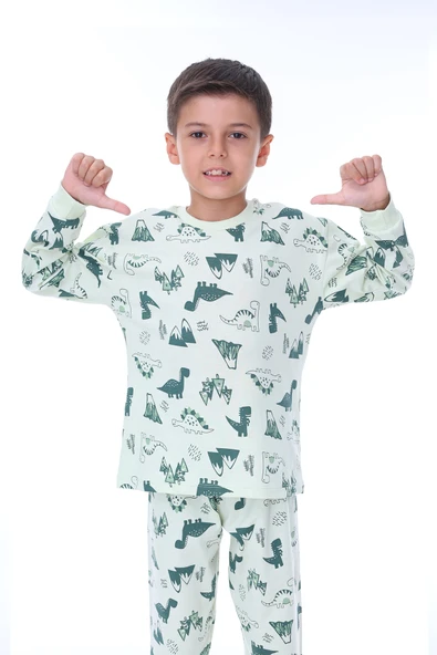 Erkek Çocuk %100 Pamuk Baskılı Pijama Takımı – Uzun Kollu, Sevimli Desenler - 3