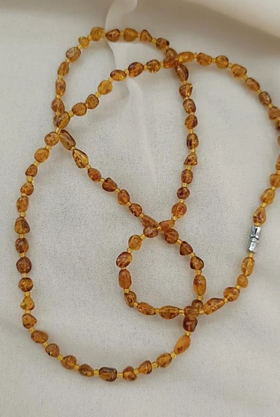 Kolye Damla Kehribar Amber Doğaltaş Yetişkin Kolyesi - 6