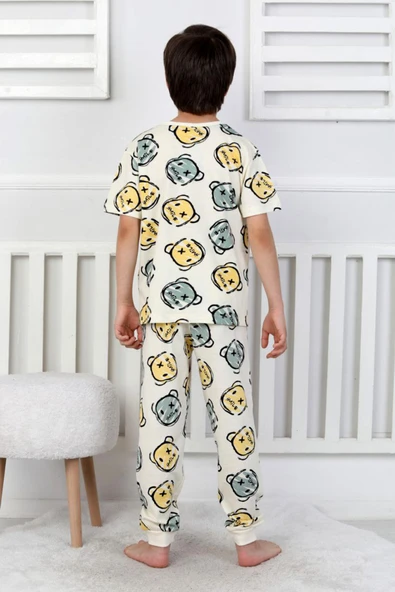 Erkek Çocuk %100 Pamuk Baskılı Pijama Takımı – Kısa Kollu, Sevimli Desenler - 11