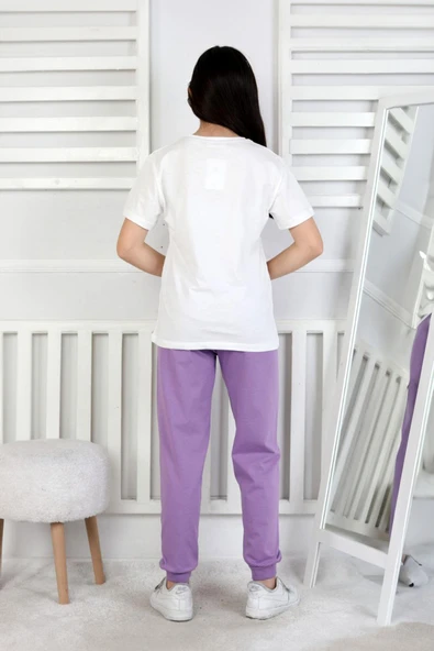Kız Çocuk Kuromi Desenli %100 Pamuk Pijama Takımı – Yazlık Ev Giyimi – Rahat Nefes Alabilen Kısa Kollu Üst ve Uzun Alt - 4