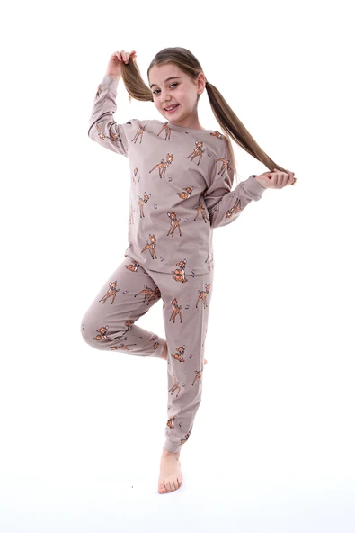 Kız Çocuk %100 Pamuk Desenli Rahat Pijama Takımı-Yumuşak ve Cilt Dostu - 2